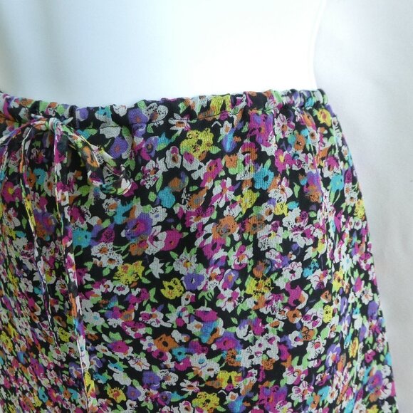 Silk Vintage Floral Midi Skirt Lined Ruffled Hem A Line Elastic Pull On Waist - Picture 3 of 9